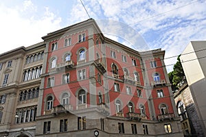 Historic Building architecture from Downtown of Genoa City. Liguria region in Italy