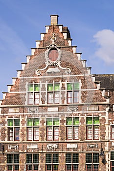 Historic building in Ghent, Belgium with characteristic stepped gable