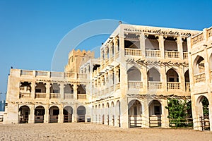 Historic building housing stables with Arabian horses in Doha, Qatar photo