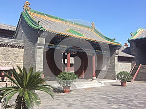 Historic Building of Houtu Temple in Jiexiu City under Blue Sky