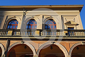 Historic building with large balcony in the city center in Bologna in Emilia Romagna (Italy)