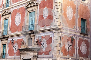 Historic building,palace,palacio episcopal,baroque-rococo style,main facade square Belluga,Murcia,Spain.