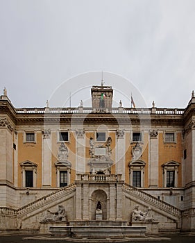 historic building of the Palace of Senators and Fountain of the Goddess Roma