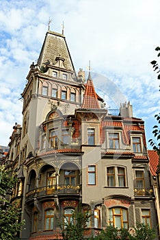 Historic building on Parizska street in Prague, Czech Republic