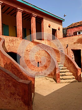 Historic building in Senegal, Africa, with brights colours