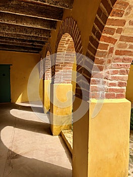 Historic building in Senegal, Africa, with brights colours