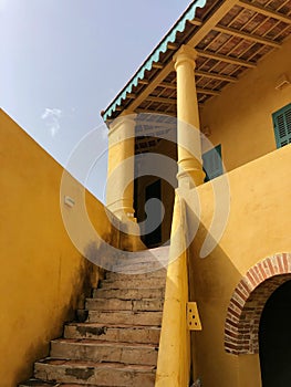 Historic building in Senegal, Africa, with brights colours