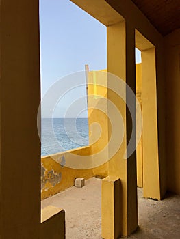 Historic building in Senegal, Africa, with brights colours