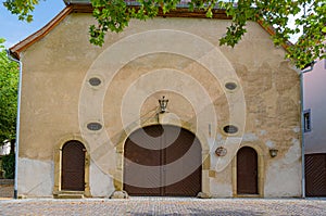 Historic building for tithe barn, Zehntscheuer in the old town of Wimpfen. Neckartal, Baden-Wuerttemberg, Germany, Europe