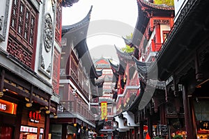 Historic building at Yu Garden in Shanghai. Yu yuan garden is a famous commercial street in