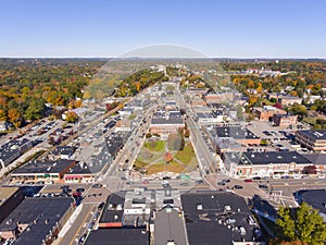 Historic buildings aerial view Needham, MA, USA