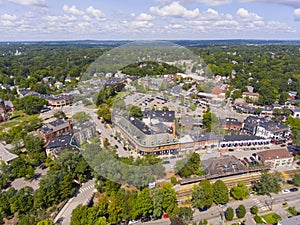 Historic buildings aerial view Newton, MA, USA