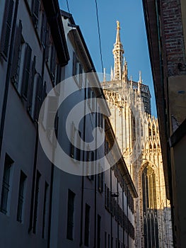 Historic buildings along via Palazzo Reale at Milan, Italy