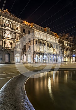 Historic buildings at Bahnhofstrasse in Zurich at night photo