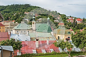 Historic buildings in Banska Stiavnica town centre, central Slovakia