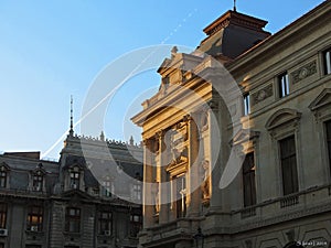 Historic buildings in Bucharest Romania. Historical city center.