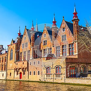 Historic buildings and canal in Bruges, Belgium