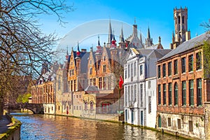 Historic buildings and canal in Bruges, Belgium