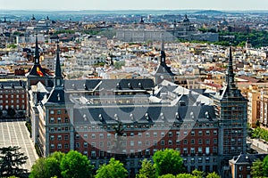 Historic buildings in the city of Madrid from a bird's eye view from above, Spain. photo