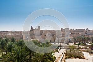 Historic buildings in Dariyah clay castle, also as Dereyeh and Dariyya, a town in Riyadh, Saudi Arabia, original home of the Saudi photo