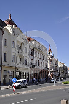 Historic Buildings from Ferdinand Square of Oradea City in Romania.