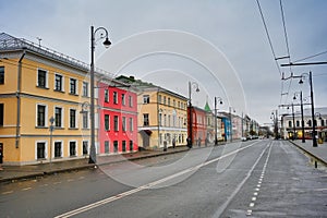 Historic buildings on the Krestovaya Street in Rybinsk town