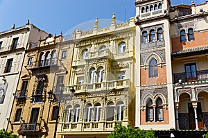 Historic buildings and monuments of Seville, Spain. Spanish architectural styles of Gothic and Mudejar, Baroque