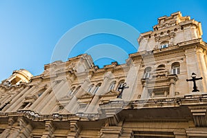 Historic buildings in old Havana Cuba in a beautiful day with lo