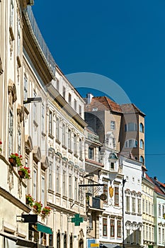 Historic buildings in the old town of Krems an der Donau, Austria