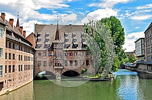 Historic buildings in the old town of in Nuremberg Bavaria, Germany
