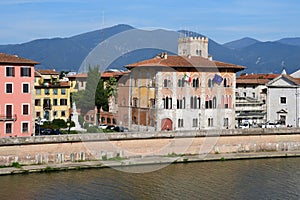 Historic Buildings by River Arno, Pisa, Tuscany, Italy