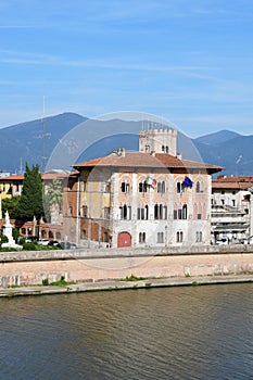 Historic Buildings by River Arno, Pisa, Tuscany, Italy photo