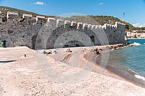 Historic buildings in the sea at Naupact, Greece