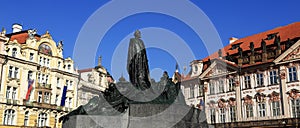 Historic buildings, the statue of the master Jan Hus, Prague, Czech Republic