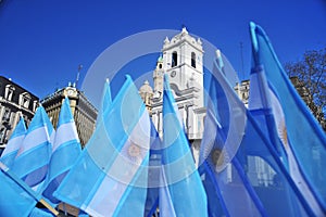 Historic Cabildo of Buenos Aires with its flags in the Plaza de Mayo Argentina