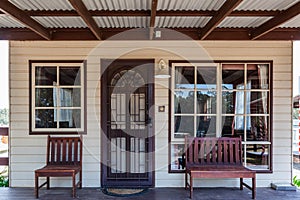 Historic cabin front porch and entrance.