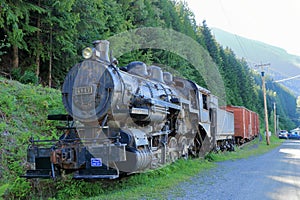 Historic Canadian Pacific Railway Steam Engine and Freight Cars, Sandon Ghost Town near New Denver, Selkirk Mountains, BC, Canada