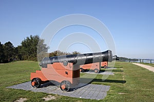 Historic cannons in the harbor of Veere in the Netherlands