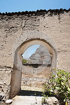 Historic Casa Hacienda de Yaca from the abandoned and dilapidated sugar industry 20th century adobe building Anbancay Peru