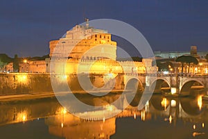 Historic castle floodlit at night