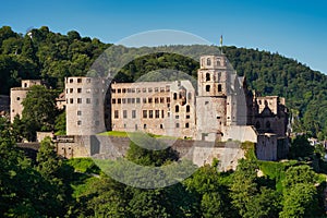 The historic castle of Heidelberg, mount KÃ¶nigstuhl in the background. Germany