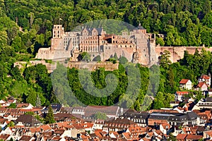 The historic castle of Heidelberg with a part of the Old downtown. Germany