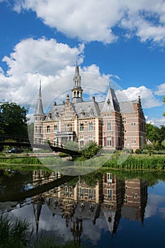 Historic castle with old bridge near the riverside. Dutch heritage. Luxury old estate in the netherlands