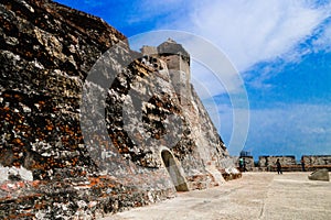Historic castle of San Felipe De Barajas on a hill overlooking the Spanish colonial city of Cartagena de Indias on the photo