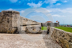 Historic castle of San Felipe De Barajas on a hill overlooking the Spanish colonial city of Cartagena de Indias on the photo
