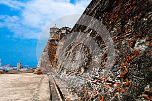 Historic castle of San Felipe De Barajas on a hill overlooking the Spanish colonial city of Cartagena de Indias on the photo