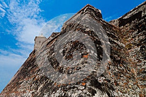 Historic castle of San Felipe De Barajas on a hill overlooking the Spanish colonial city of Cartagena de Indias on the photo