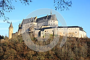 The historic Castle Vianden on the hilltop above the village in Luxembourg,