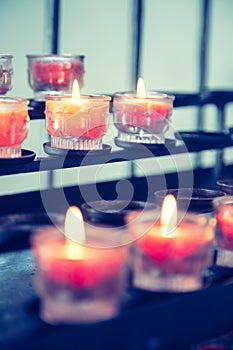 Historic catholic church: Close up picture of candles