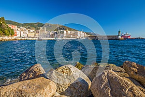 Historic center of Bastia with Joannis Babtistes Cathedral and harbour